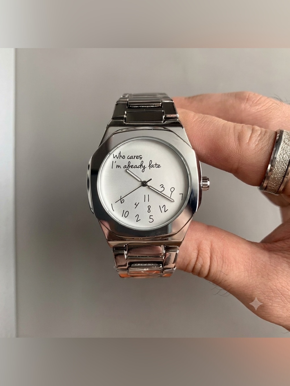 Silver Stainless Steel Novelty Watch - 'Who Cares I'm Already Late'